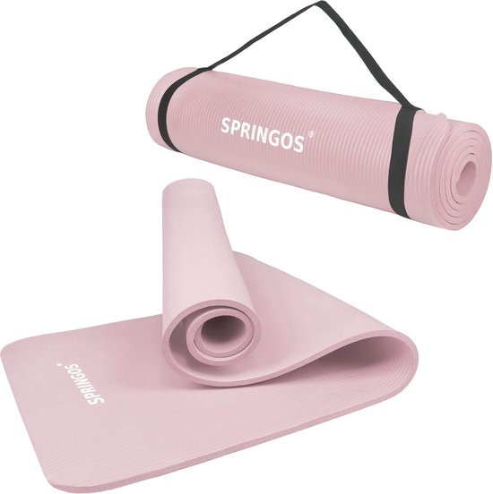 Springos Yoga Mat | Fitnessmat | Premium Kwaliteit | Anti Slip | Extra Dik (15 mm) | 61 x 183 x 1.5 cm | Roze van Springos