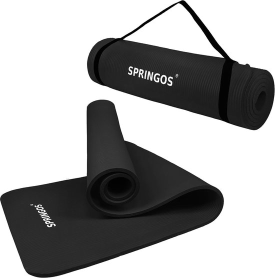 Springos Yoga Mat - Fitnessmat - Premium Kwaliteit - Anti Slip - Extra Dik (15 mm) - 61 x 183 x 1.5 cm - Zwart van Springos