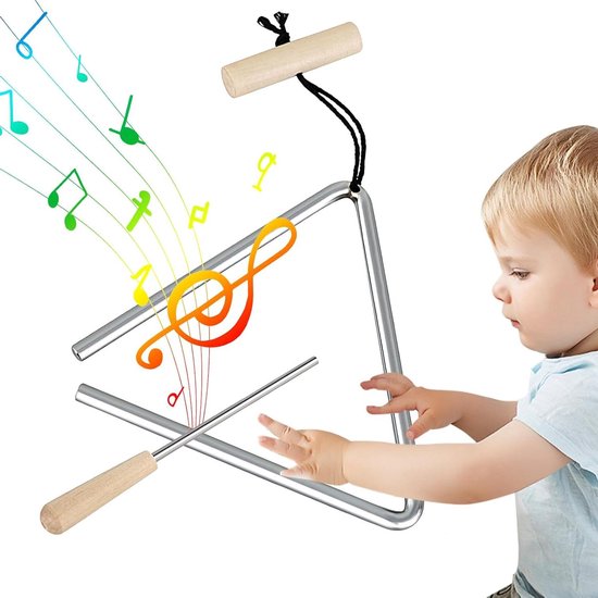 Stalen Driehoek Instrument - Percussie Driehoek Muziek Driehoek - Muziekonderwijs - Lange Resonantie - 20 cm - Zilver