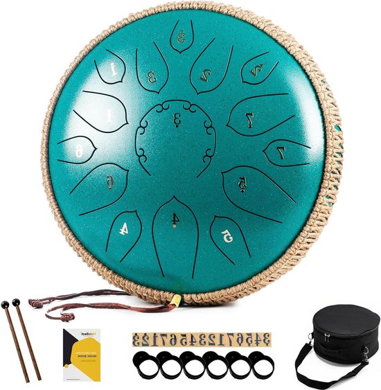 Stalen Tongtrommel - Handpan Set - Muziek Maken - 15 Tonen D-Dur - 12 Inch - Groen