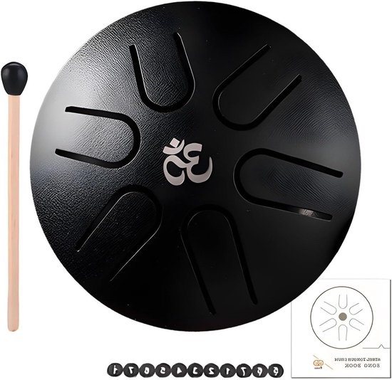 Stalen Tongtrommel - Regentrommel Handpan - Muziektherapie Ontspanning - Zes Tonen Bereik - 7.5 cm - Zwart