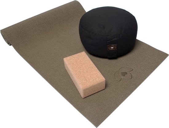 Starterspakket yogamat, meditatiekussen en blok - groen van Starter