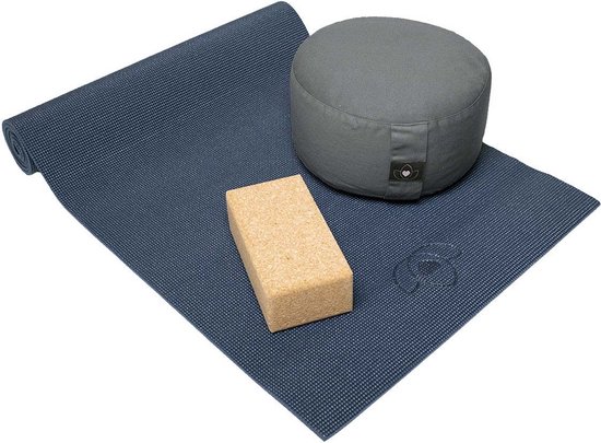 Starterspakket yogamat, meditatiekussen en blok - indigo van Starter