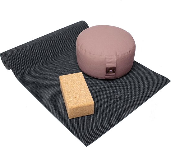 Starterspakket yogamat, meditatiekussen en blok - zwart van Starter