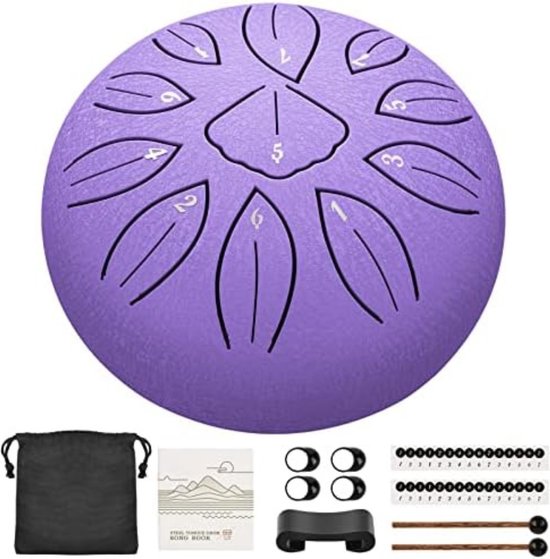 Steel Tongue Drum - Handpan Drum - Hangdrum - ( 15cm 11 Tone/Lavendel paars ) van MUSICUBE