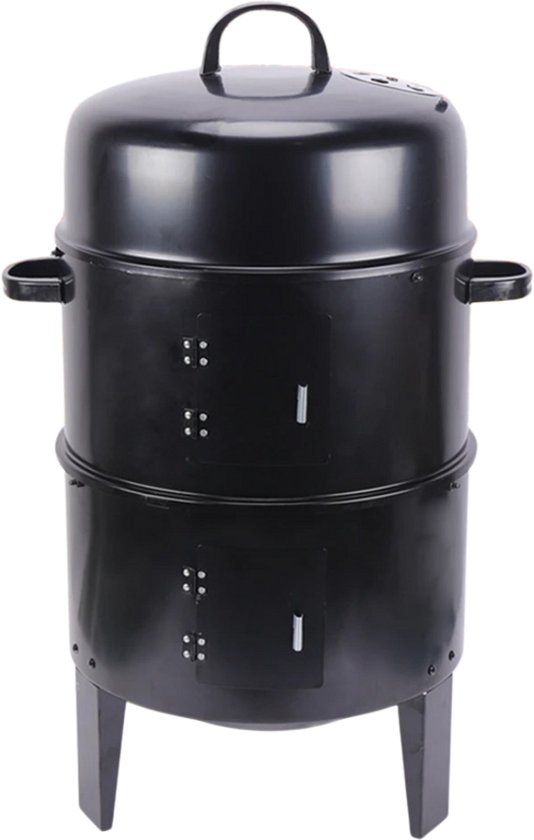 Stemily 3-in1 BBQ - Roken - Grillen - Smoren - Dubbellaags - Houtskool - Verstelbare Luchttoevoer - Thermometer - 40x40x84cm van Stemily