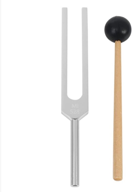 Stemvork 528 Hz - Chakra balanceren / activeren - Diapason - Tuning fork - Inclusief stoothoutje - Klanktherapie / meditatie / yoga / ontspanning - Metaal - Zilver - Jonyx