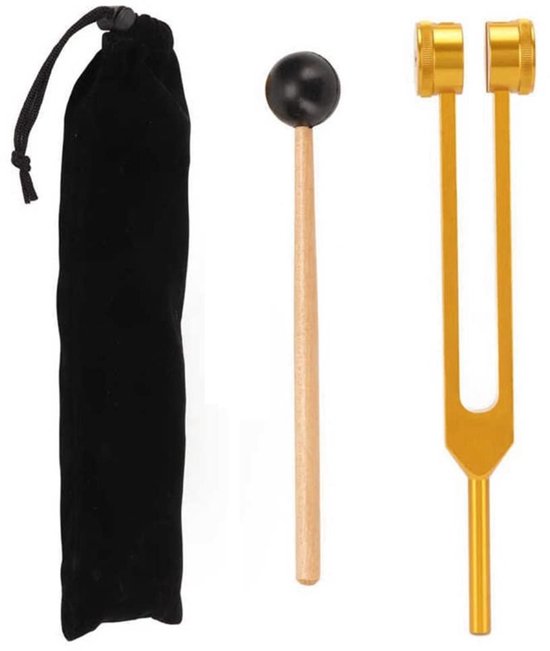 Stemvork mid Ohm 128 Hz - Chakra balanceren / activeren - Diapason - Tuning fork - Inclusief stoothoutje en zakje - Klanktherapie / meditatie / yoga / ontspanning - Metaal - Goud - Jonyx van Merkloos