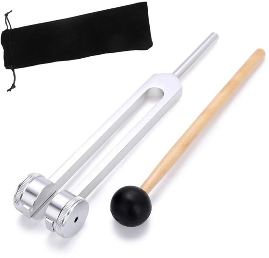 Stemvork mid Ohm 128 Hz - Chakra balanceren / activeren - Diapason - Tuning fork - Inclusief stoothoutje en zakje - Klanktherapie / meditatie / yoga / ontspanning - Metaal - Zilver - Jonyx van Merkloos