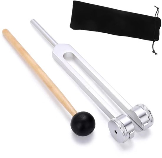 Stemvork mid Ohm 136.1 Hz - Chakra balanceren - Diapason - Tuning fork - Inclusief stoothoutje en zakje - Klanktherapie / meditatie / yoga / ontspanning - Metaal - Zilver - Jonyx van Merkloos