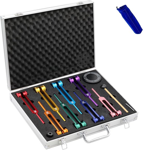 Stemvork Set - Chakra Stemvorken - Meditatie en Yoga - 8 Kleur Gecodeerd - 12 Delig - Gekleurd