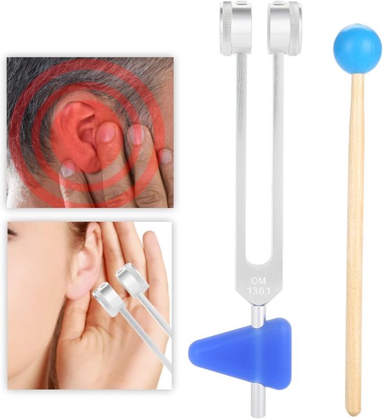 Stemvork Set - Klanktherapie Instrument - Ontspanning Bevorderen - 136.1Hz OM Frequentie - 140 Gram - Zilver