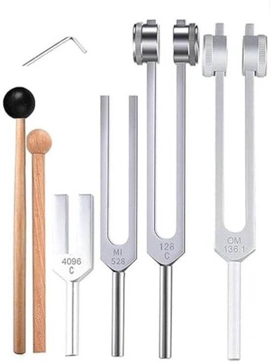 Stemvork Set voor Klanktherapie en Meditatie - 440 Hz, 128 Hz, 136,1 Hz, MI 528 Hz, 4096 Hz van Merkloos