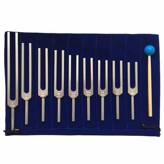 Stemvorkset – 9 Stemvorken – Voor DNA-Therapie, Chakra’s, Geluidstherapie & Spiritualiteit – Professioneel Instrument