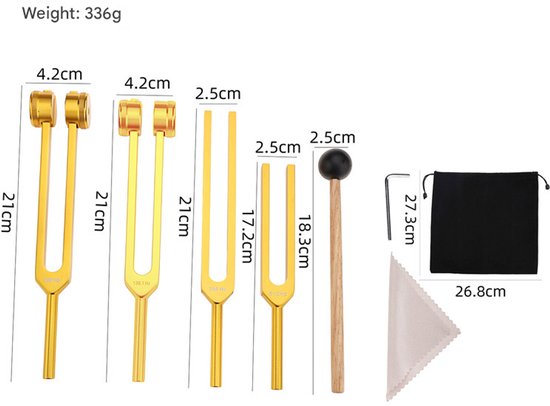Stemvorkset - Stemvorken zijn ideaal voor genezing, chakra's, klanktherapie en het behouden van een perfecte harmonie van geest, lichaam en ziel - 128Hz+136,1Hz+256Hz+512Hz goud van Merkloos