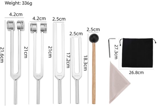 Stemvorkset - Stemvorken zijn ideaal voor genezing, chakra's, klanktherapie en het behouden van een perfecte harmonie van geest, lichaam en ziel - 128Hz+136.1Hz+256Hz+512Hz zilver van Merkloos