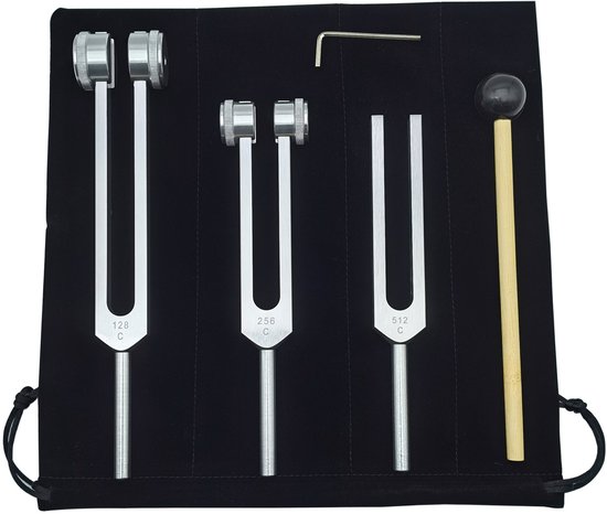 Stemvorkset - Stemvorken zijn ideaal voor genezing, chakra's, klanktherapie en het behouden van een perfecte harmonie van geest, lichaam en ziel - Geschikt voor meditatie en genezing - Zilver 128+256+512Hz + Accessoires van Merkloos