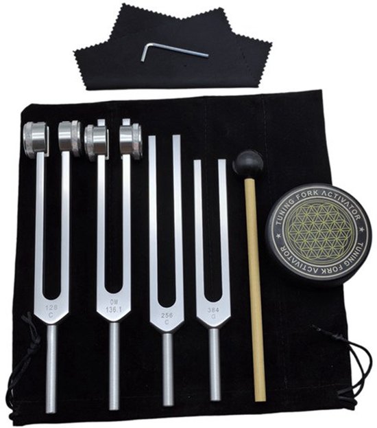 Stemvorkset - Stemvorken zijn ideaal voor genezing, chakra's, klanktherapie en het behouden van een perfecte harmonie van geest, lichaam en ziel - Set klanktherapie-instrumenten - Geschikt voor meditatie en genezing - Zwarte stemhamers van Philosofers Stone.