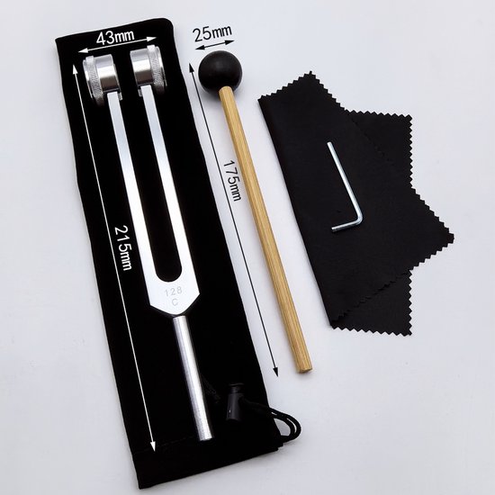 Stemvorkset - Stemvorken zijn ideaal voor genezing, chakra's, klanktherapie en het behouden van een perfecte harmonie van geest-Zilveren 128C doek + kloppen hamer + tang + schoonmaakdoek van Merkloos