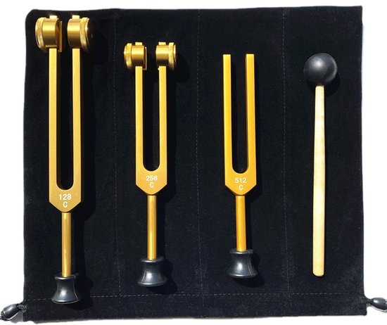 Stemvorkset - Stemvorken zijn ideaal voor genezing, chakra's, klanktherapie en het behouden van een perfecte harmonie van lichaam, geest en ziel - Geschikt voor meditatie en genezing - Zilver 128 + 256 + 512 + Stemhamers van Merkloos