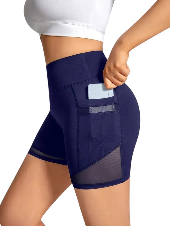 Stijlvolle Dames Short - Met Handige Zakken - Met Mesh Panelen - Stijlvol - Pocket Shorts - Hoge Taille - Ademend & Rekbaar - Mesh Details - Blauw - Maat S van Merkloos