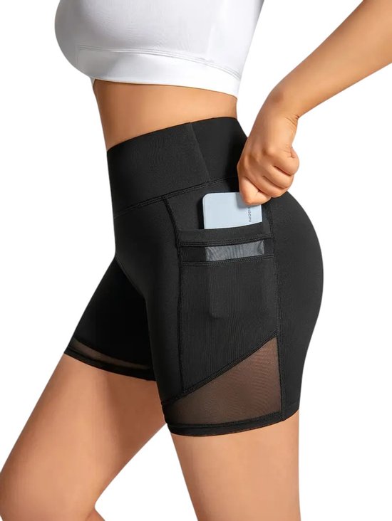 Stijlvolle Dames Short - Met Handige Zakken - Met Mesh Panelen - Stijlvol - Pocket Shorts - Hoge Taille - Ademend & Rekbaar - Mesh Details - Zwart - Maat XL van Merkloos