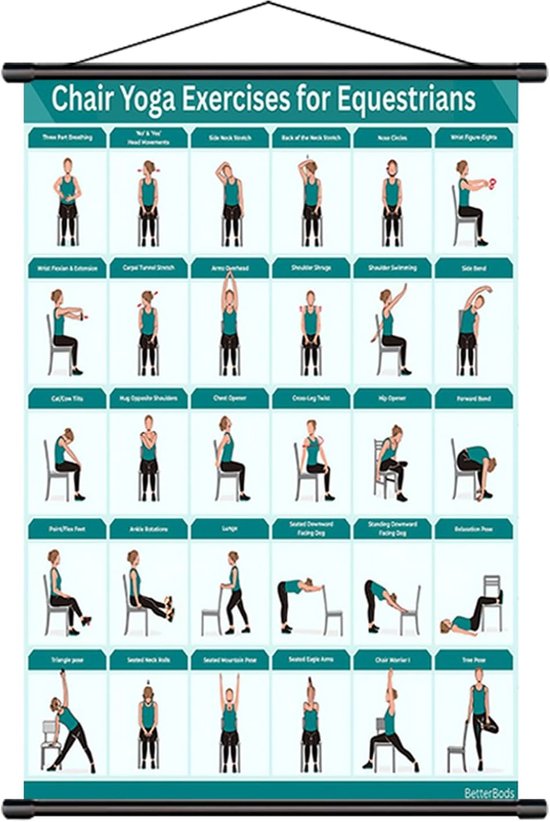 Stoel Oefening Chart - Yoga Poster Senioren - Mobiliteit Verbeteren - Meer dan 30 Poses - 40 x 60 cm