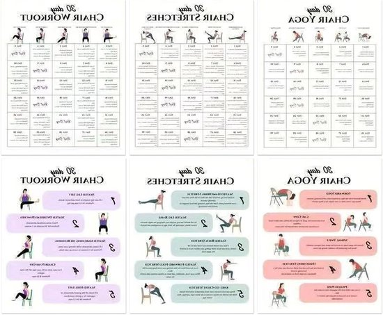 Stoel Yoga Kaarten - Fitnesskaarten Oefeningen - Thuis Sporten - Gedetailleerde Instructies - 6 Stuks - Niet gespecificeerd