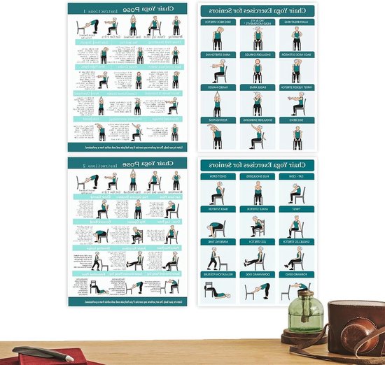 Stoel Yoga Kaarten - Zittende Workout - Flexibiliteit Training - Geïllustreerde Gids - 4 Stuks - Niet gespecificeerd