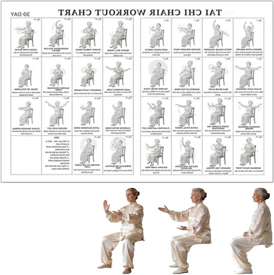 Stoel Yoga Poster - Tai Chi Oefeningen - Thuis Fitness - Duidelijke Oefeningen - 45.8 x 30.5 cm - Niet gespecificeerd