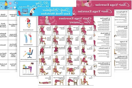 Stoeloefeningen Poster - Yoga Kaart Senioren - Thuis Trainen - Gestructureerd Progressiesysteem - 27.8 x 22.2 cm - Niet gespecificeerd