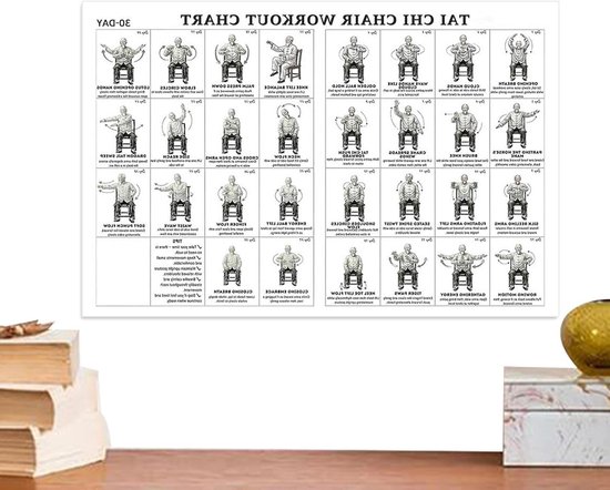 Stoelyoga Poster - Zittende Fitness Handleiding - Thuis Trainen - Geen Vloer Nodig - 45x30 cm - Missen