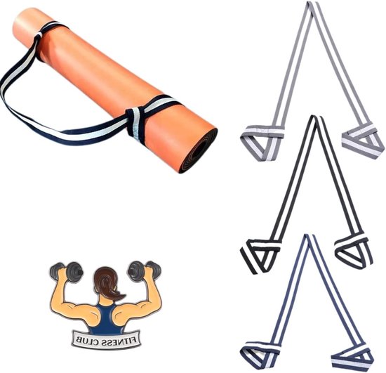 Straps voor gestreepte yogamat in grijs-wit, blauw-wit en zwart-wit met pin voor optimale fitness en ondersteuning