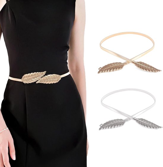 Stretchband dames - elastisch goud en zilver - bladeren design - perfect voor feesten - ShopVlot
