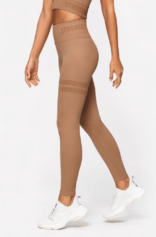 Stronger - Diagonal Legging - Rib Sportlegging - Dames - Bruin - Maat S van Stronger