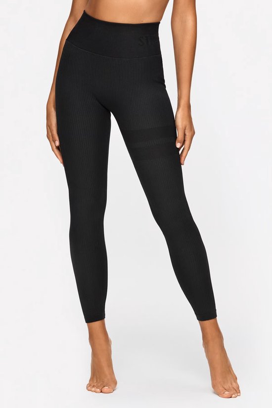Stronger - Rib Seamless Legging - Dames - Zwart - Maat XS van Merkloos