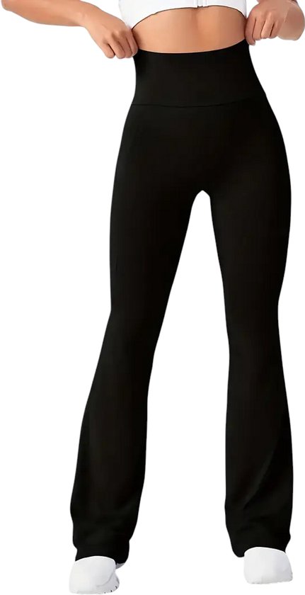 SUNFLARE Legging - Casual - met Hoge Taille - Flared Pants - Wijd Uitlopende Pijpen - Zachte Stof - Stijlvol - Comfortabel - Legging voor Dames - PETITE - Zwart - Maat XS van SUNFLARE