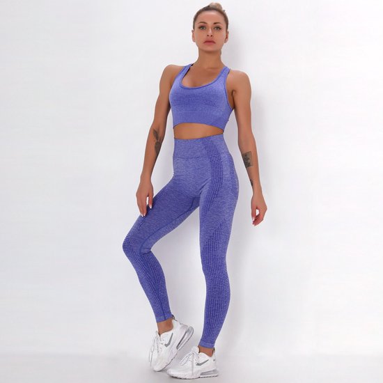 SUNMOOL - Sportlegging High Waist - Sportlegging - Dames Sportlegging - Legging - Hight Waist - Yogalegging - Sport Broek & Bra Set - Blauw - Maat: S van SUNMOOL