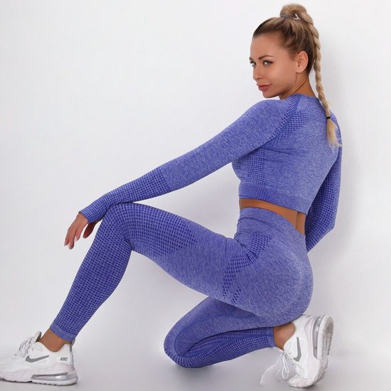 SUNMOOL - Sportlegging High Waist - Sportlegging - Dames Sportlegging - Legging - Hight Waist - Yogalegging - Sport Broek & Top Set - Blauw - Maat: M van SUNMOOL