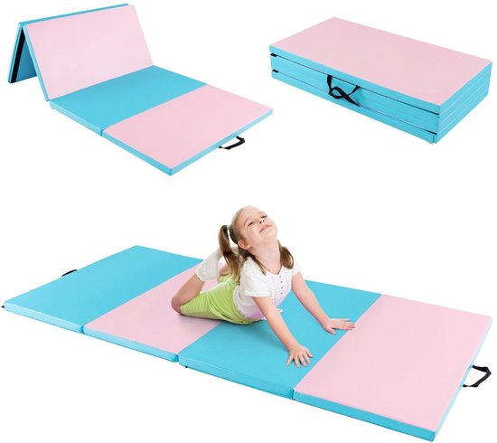 SureDeal® - Yogamatt - Dikke Opvouwbare Gymnastiekmat - Trainingsmat - Handgrepen - Gymnasten Training Yoga - Roze - 240x116x5 cm - Roze + Blauw