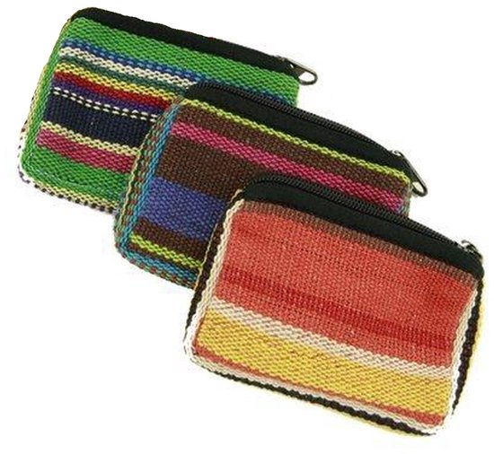 Tasje katoen mengkleuren met rits - 12x9 - Katoen - Meerkleurig (3 stuks) - Assorti van Merkloos