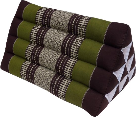 Thais Driehoekig Kussen - Zitkussen Mat - Ontspannen Zitten Liggeng - Kapok Vulling - 30x30x50 cm - Bruin/Groen
