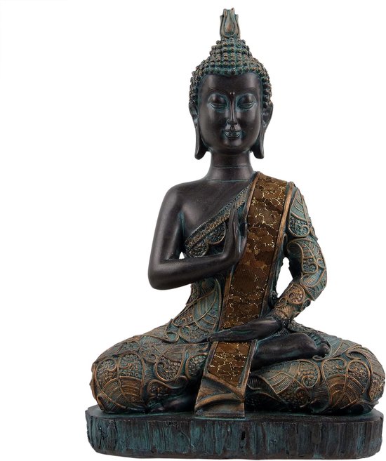 Thaise Boeddha Beeld - Meditatie Figuur - Spirituele Oefening - Vier Poses Beschikbaar - 23cm Hoog - Verdigris van Merkloos