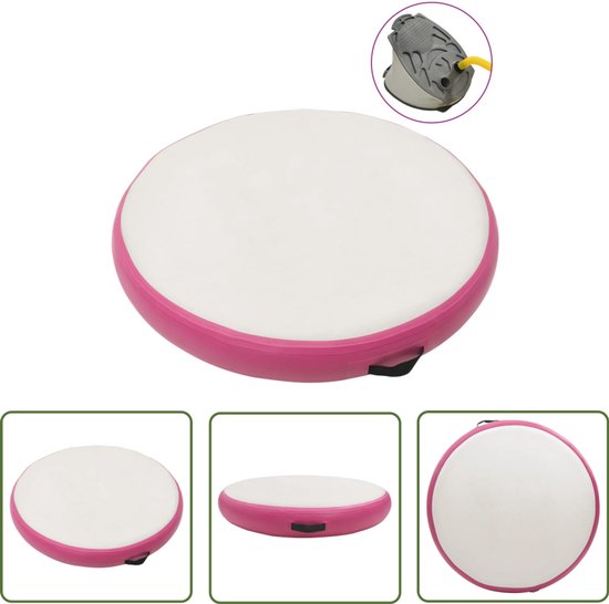 The Living Store Gymnastiekmat met pomp opblaasbaar 100x100x10 cm PVC roze - Professionele Sportmat - Yoga Mat - Gym Mat - Luchtkussen - Fitness Mat
