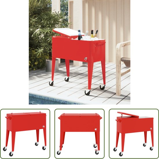 The Living Store Rijdende Koelwagen - Grote Inhoud - Uitstekende Isolatie - Handig Vervoer - Praktisch Ontwerp - Rood - 92 x 43 x 89 cm van The Living Store