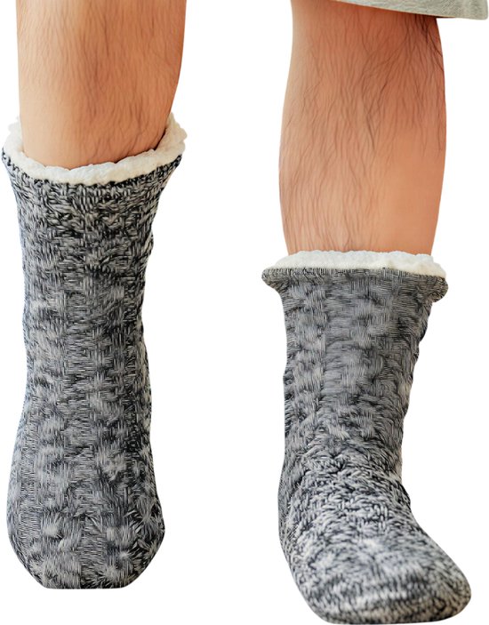 Thermische Herensokken – Winter Warme Antislip Pantoffelsokken – Verdikt Katoen en Fluweel – Donkergrijs – Zachte Thuis Slaap Sokken – Korte Vloersokken – Comfortabele Huissokken met Antislip Zool van Merkloos