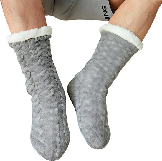 Thermische Herensokken – Winter Warme Antislip Pantoffelsokken – Verdikt Katoen en Fluweel – Lichtgrijs – Zachte Thuis Slaap Sokken – Korte Vloersokken – Comfortabele Huissokken met Antislip Zool van Merkloos