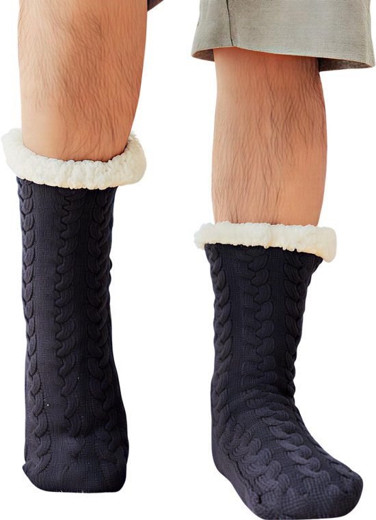 Thermische Herensokken – Winter Warme Antislip Pantoffelsokken – Verdikt Katoen en Fluweel – Marineblauw – Zachte Thuis Slaap Sokken – Korte Vloersokken – Comfortabele Huissokken met Antislip Zool van Merkloos