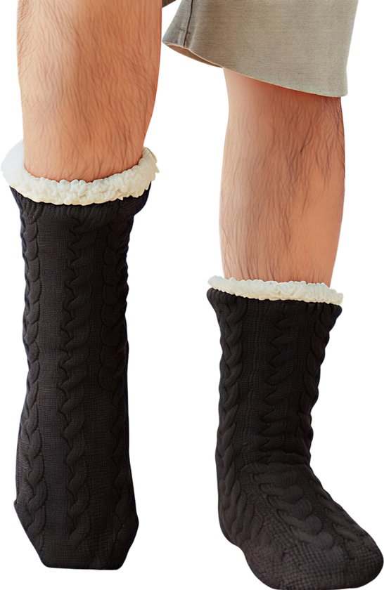 Thermische Herensokken – Winter Warme Antislip Pantoffelsokken – Verdikt Katoen en Fluweel – Zwart – Zachte Thuis Slaap Sokken – Korte Vloersokken – Comfortabele Huissokken met Antislip Zool van Merkloos