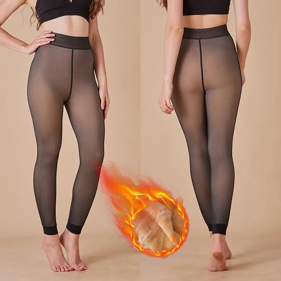 Thermo Legging Dames – Warme Winter Legging met Fleecevoering en Hoge Taille – Zwarte Opaque Pantybroek – Dikke Elastische Thermolegging voor Buiten, Sport of Thuis – Maat XL (50–85 kg)